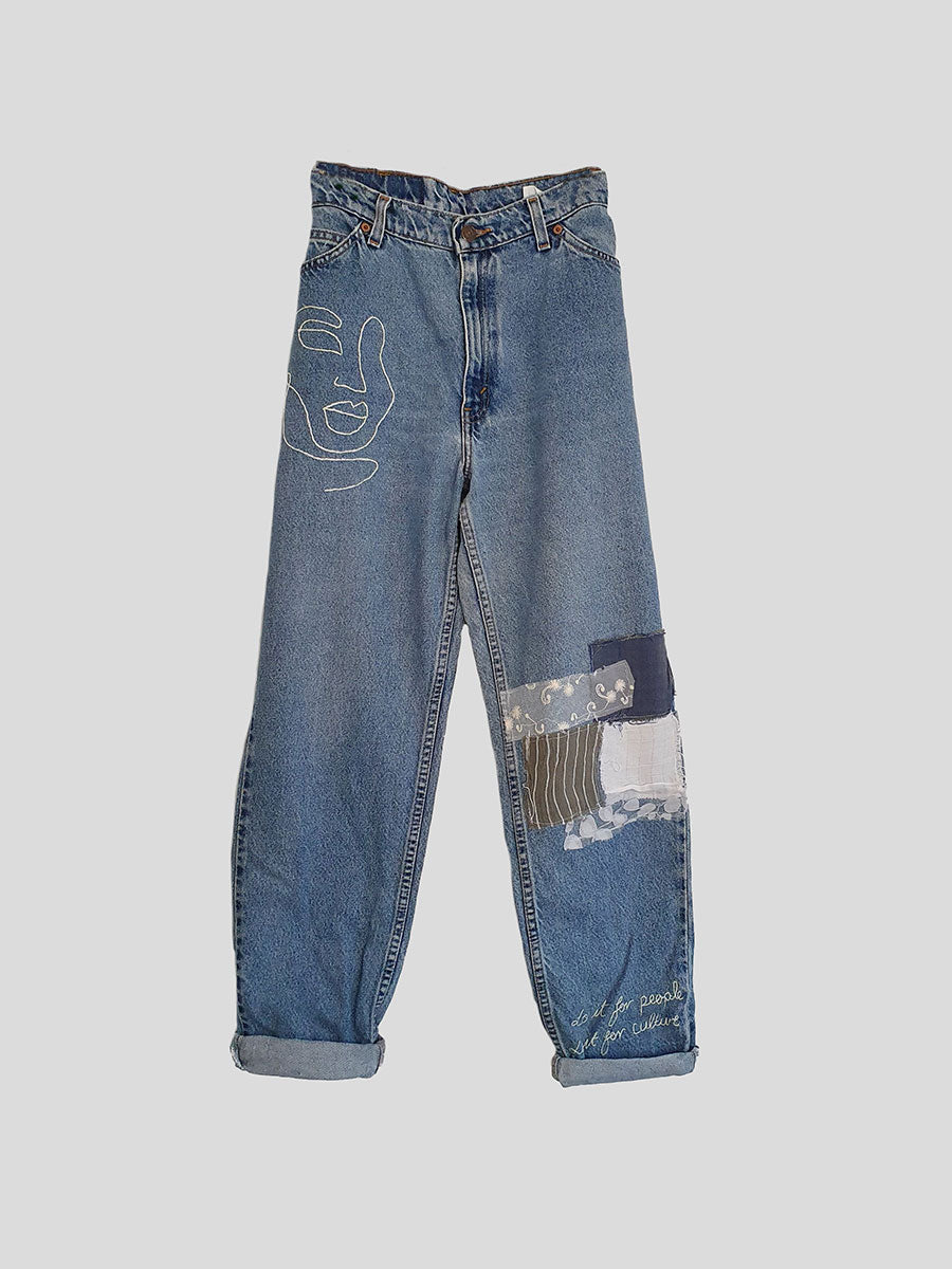 Fanfare Upcycled Embroidered & Patched Jeans - Shop Sustainably on Earthkind UK8